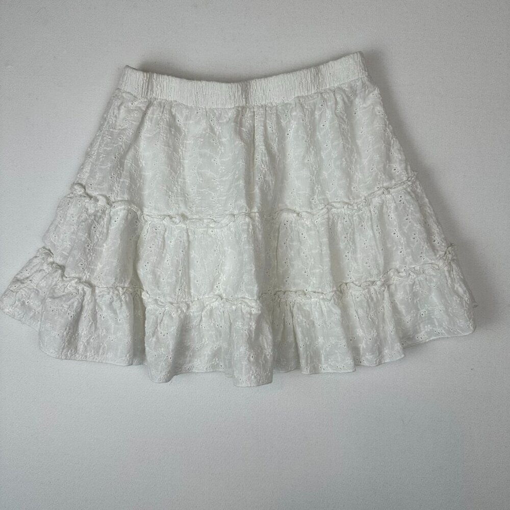 Rebels & Lovers Tiered Eyelet Ruffle Skirt‎ Mini White Coquette Fairy